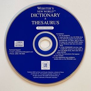CD for PC of Webster’s New World Dictionary & Thesaurus